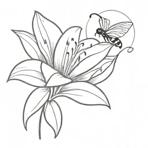 Simple Lily Flower With Ladybug On Petal