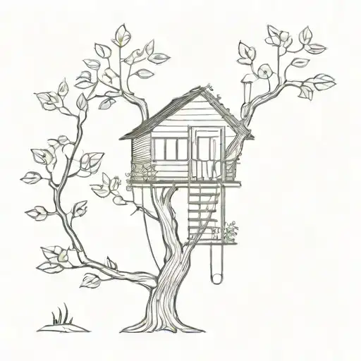 Simple Tree House With Plants Intertwined