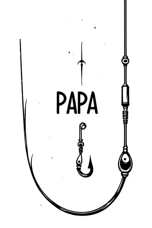 Fishing Pole On Forearm With The Fishing Hook Intertwined Spelling Out Papa