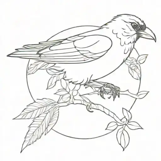 Raven Standing Holding Pomegranate Ring