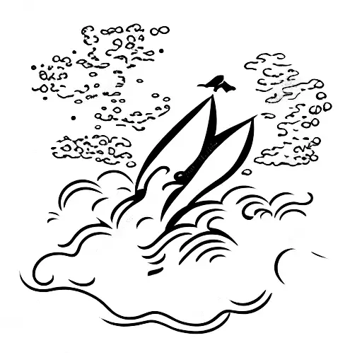 A Minimalist Tattoo Of A Beach Scene With Crashing Waves