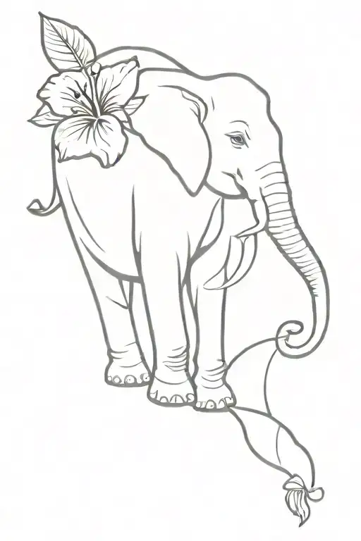 Elephant And Hibiscus