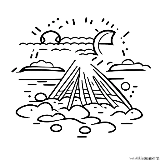 A Minimalist Tattoo Of A Beach Bonfire At Sunset