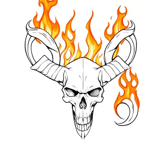 Aries With Fire Ang Skull Adorned