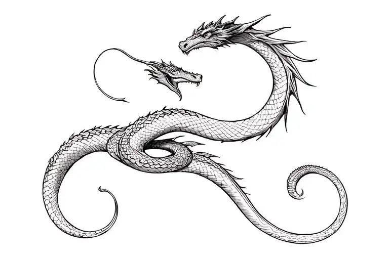 Dragon And Snake Flying Together