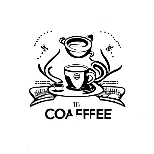 A Minimalist Tattoo Of A Theater Stage With A Coffee Cup And A Cat Sitting In The Audience