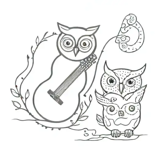 Marine Life And Brain And Owl And Guitar