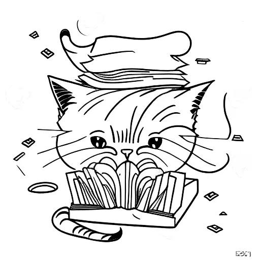 A Cat Reading A Book While Sitting On A Pile Of Knives