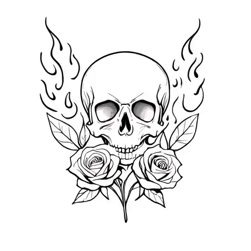 Skull And Roses With Flames Symbolizing