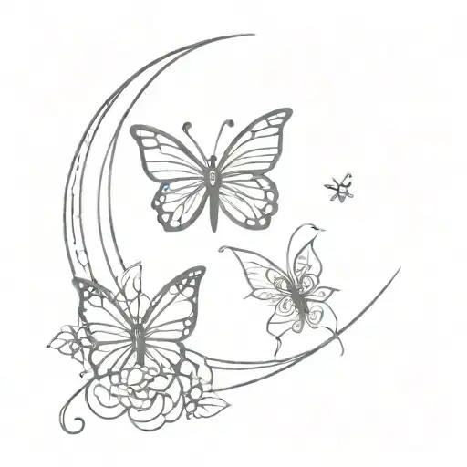 Butterfly And Waxing Crescent Moon