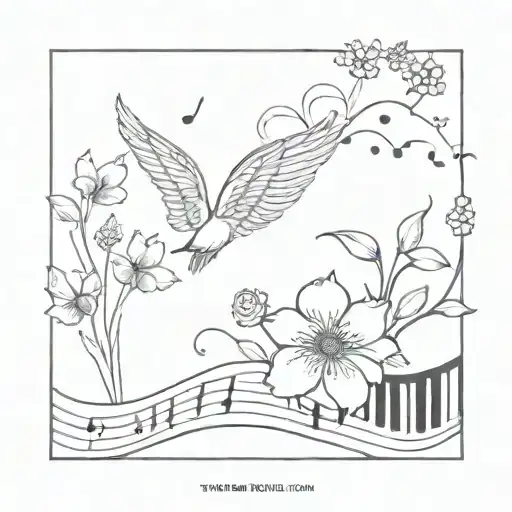 Angel Wings And Music Notes Piano And Flowers Blooming