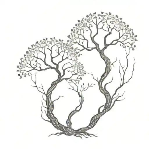Two Tree Growing Together With Twisted Branches Intertwined