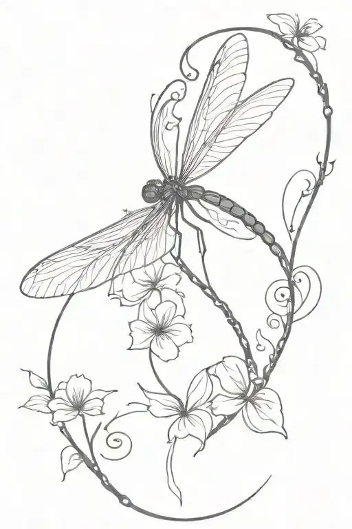 A Dragonfly Perched On A Blooming Flower Surrounded By Twisting Vines
