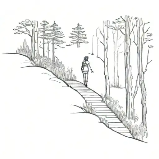 Forest Path With Woman Walking
