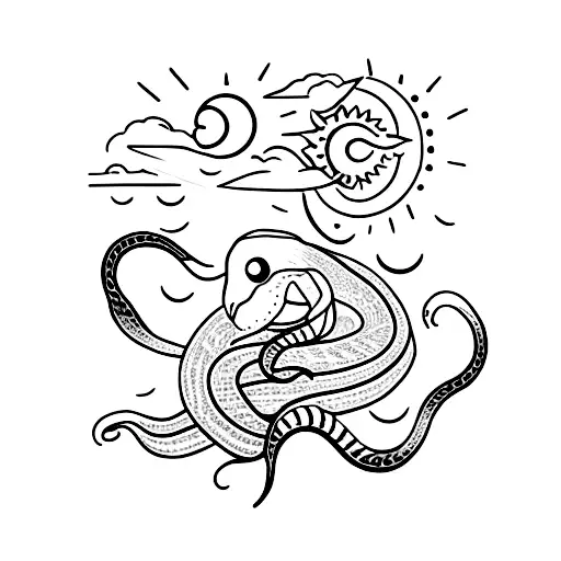 Snake Flowers With Moon And Sun