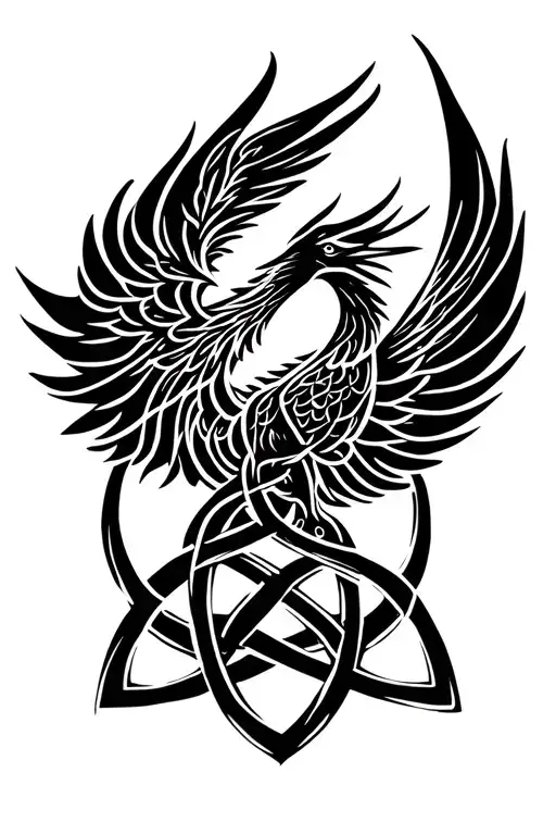 Elegant Phoenix Rising Intertwine Celtic Knot Design Incorporating