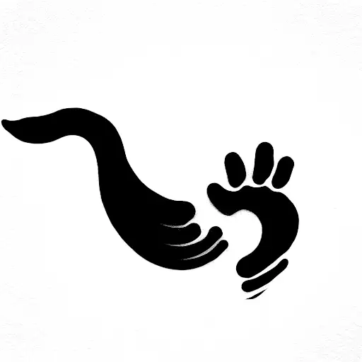 Black Cat's Paw Sticks Out Of The Handle Of A Katana