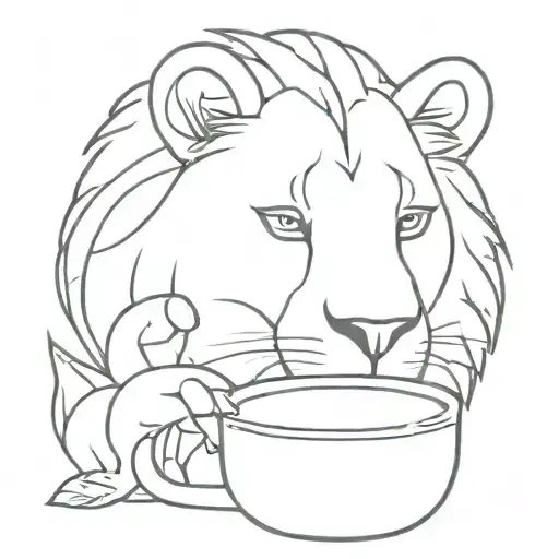 A Minimalist Tattoo Of A Lion Drinking Coffee