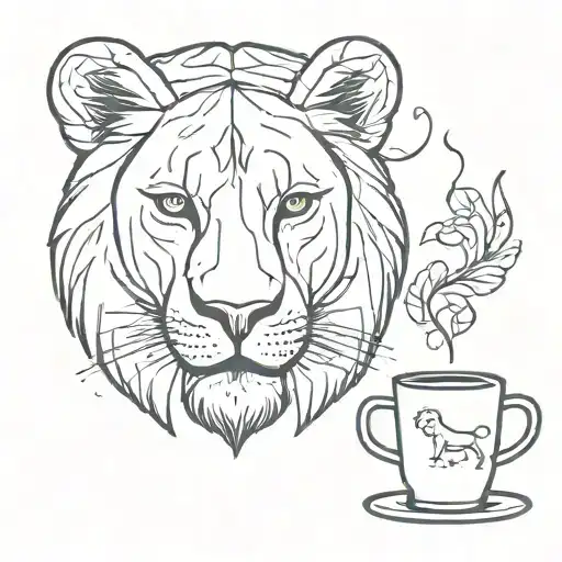 A Minimalist Tattoo Of A Lion Drinking Coffee