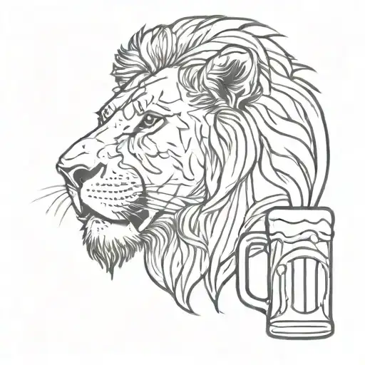 A Minimalist Tattoo Of A Lion Drinking Beer