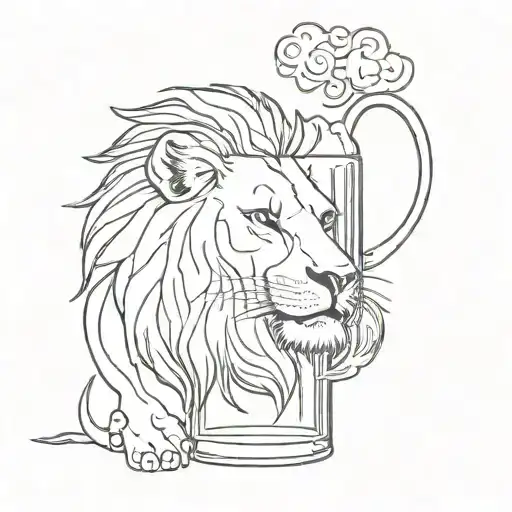 A Minimalist Tattoo Of A Lion Drinking Beer But Let It Be Clear That It Is Beer