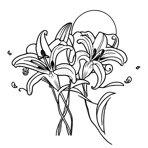 Two White Lilies And The Moon