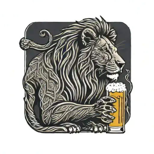 A Minimalist Tattoo Of A Lion Drinking A Beer