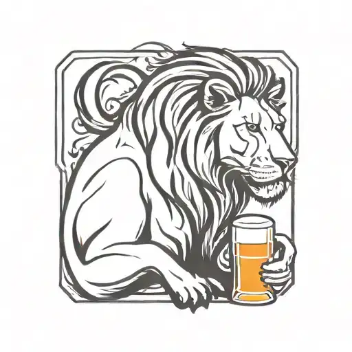 A Minimalist Tattoo Of A Lion Drinking A Beer
