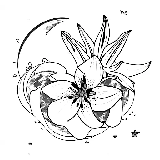 Two White Lilies And The Moon