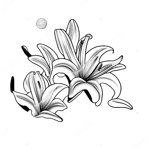 Two White Lilies With The Moon