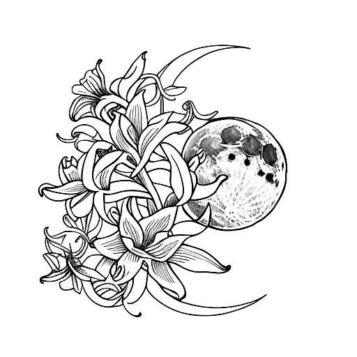 The Moon Behind Two White Lillies