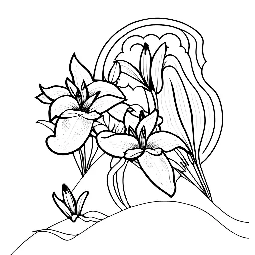 Simple Lining Of The Moon Behind Two White Lillies