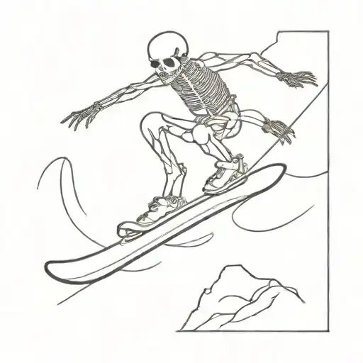 Skeleton Riding Snowboard