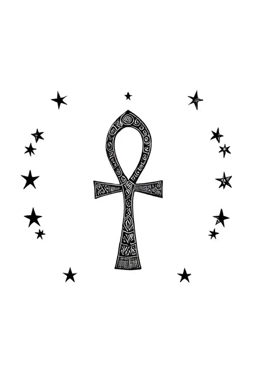 Ankh Shape Made Of Stars And Moon
