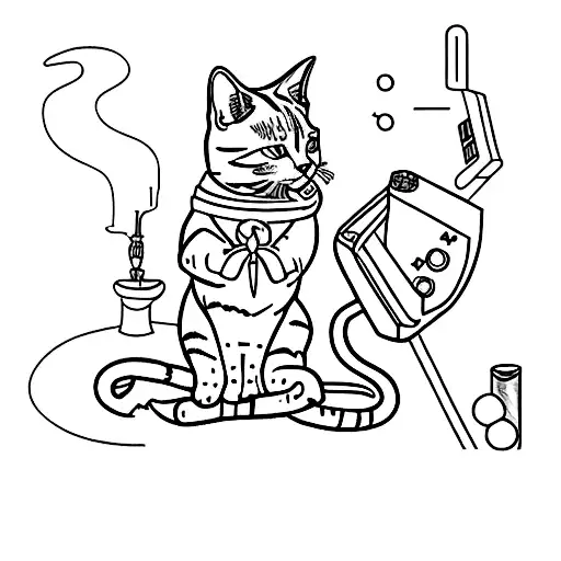 Incorporate A Historical Artifact Into A Tattoo Of A Cat Playing A Video Game