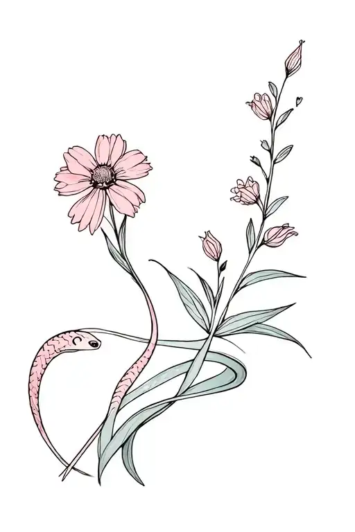 Wildflowers Intertwined With Tiny Snake