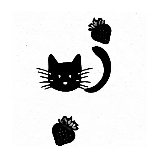 Black Cat With Strawberries