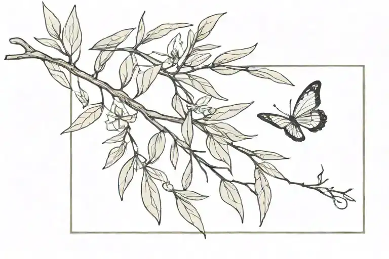 A Minimalist Tattoo Design In A Bracelet Shape With Olive Tree Branch And Butterfly