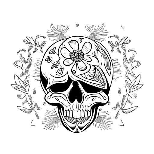 Skull With Wildflowers And The Letters F O L