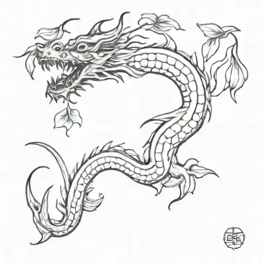 Chines Dragon And A Lily Flowers Growing