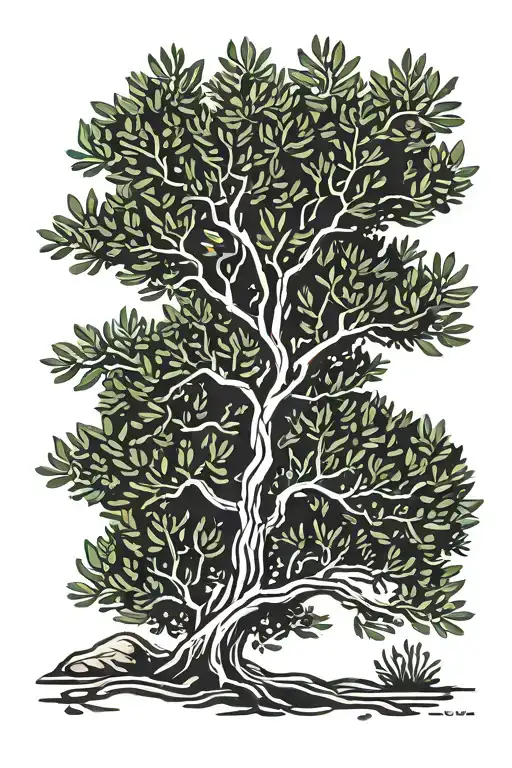 Line Olive Tree With Roots