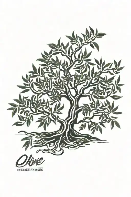 Line Olive Tree With Roots