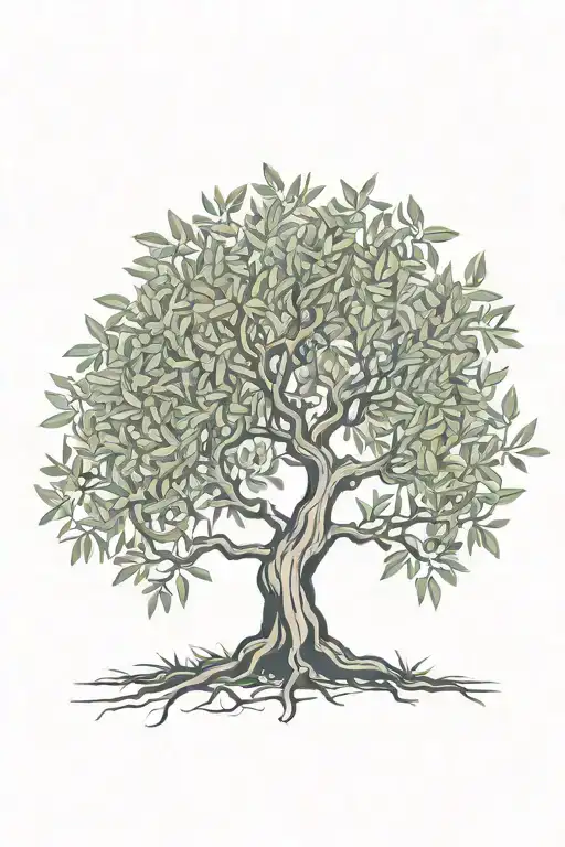 Line Olive Tree With Roots