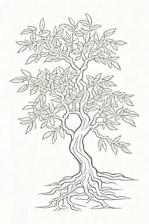 Simple Line Olive Tree With Roots