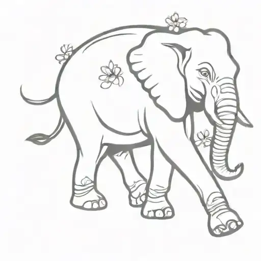 Elephant Walking With Flower