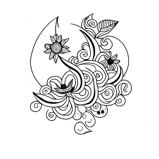 A Crescent Moon Surrounded By Blooming Flowers