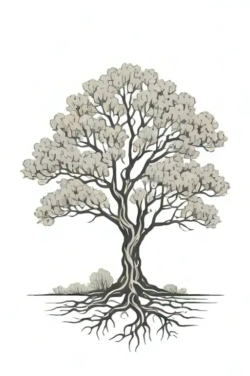 Black And White Olive Tree On Hill With Roots