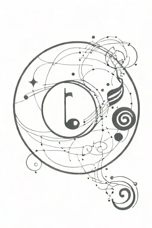 A Minimalist Tattoo Of A Music Note Blending Into A Planet In Outer Space