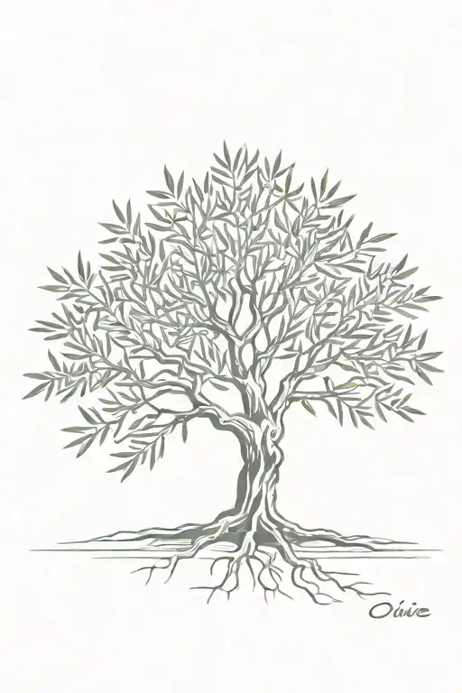 Fine Line Olive Tree With Roots Asymmetrical
