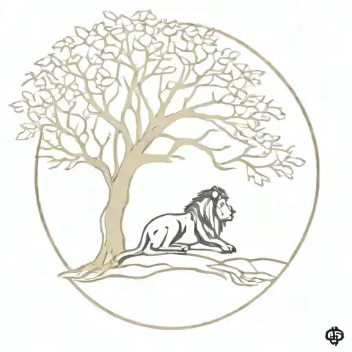 Lion Sitting Under A Tree Silhouette